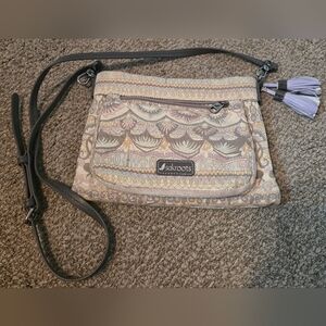 Sakroots Gray and Cream Small Camden Crossbody